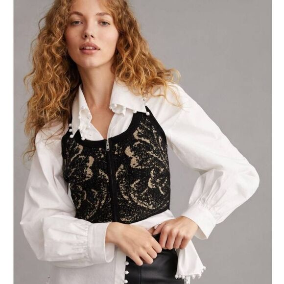 Anthropologie Maeve Crop Zip Up Halter Sweater Size Large NWT - Picture 1 of 9